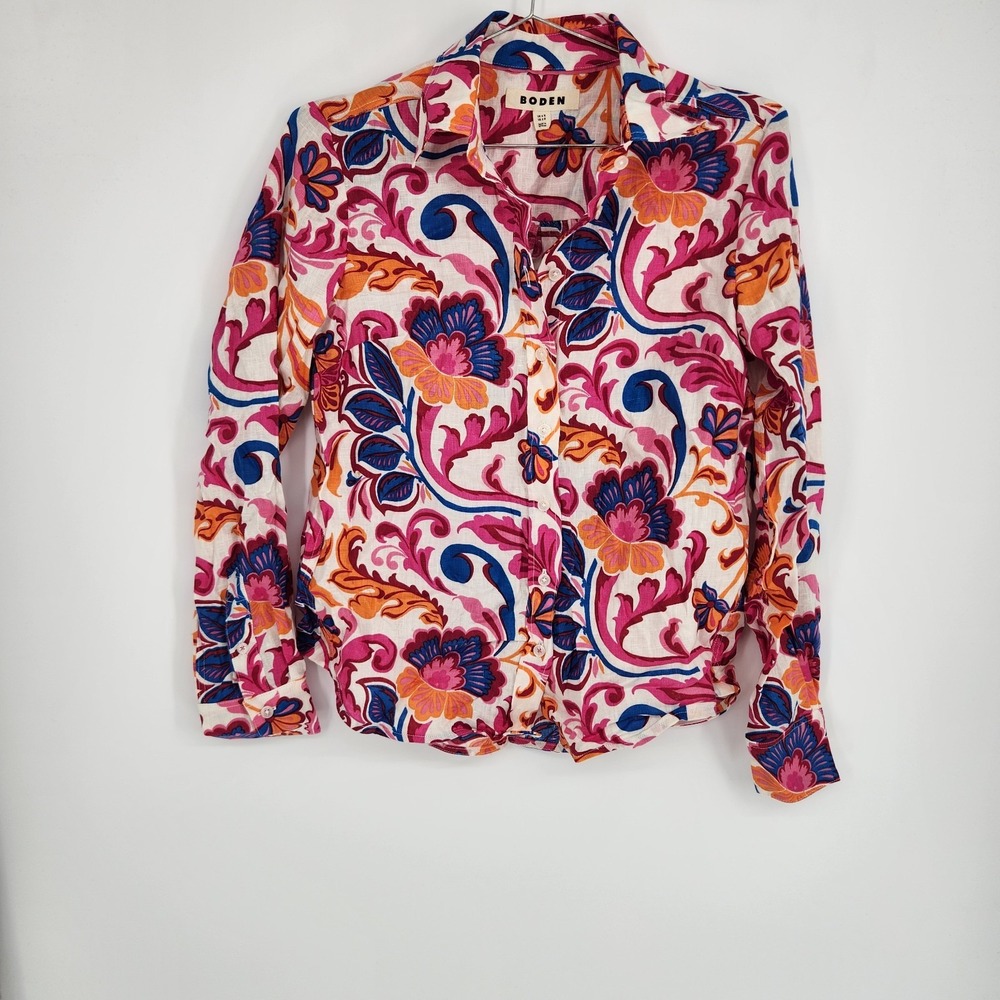 Boden Size 2R Pink Punch Flourishing Meadow Sienna Linen Shirt NWT